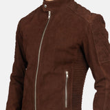 Ariston Quilted Brown Suede Biker Jacket