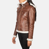 Selene Brown Shearling Hooded Leather Jacket for Women