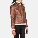 Selene Brown Shearling Hooded Leather Jacket for Women