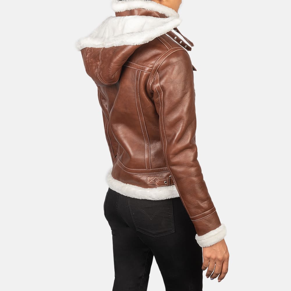 Selene Brown Shearling Hooded Leather Jacket for Women