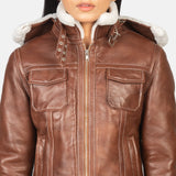 Selene Brown Shearling Hooded Leather Jacket for Women