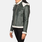 Selene Green Shearling Hooded Leather Jacket for Women