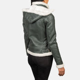 Selene Green Shearling Hooded Leather Jacket for Women