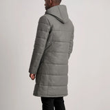 Kian Grey Hooded Leather Puffer Coat for Men