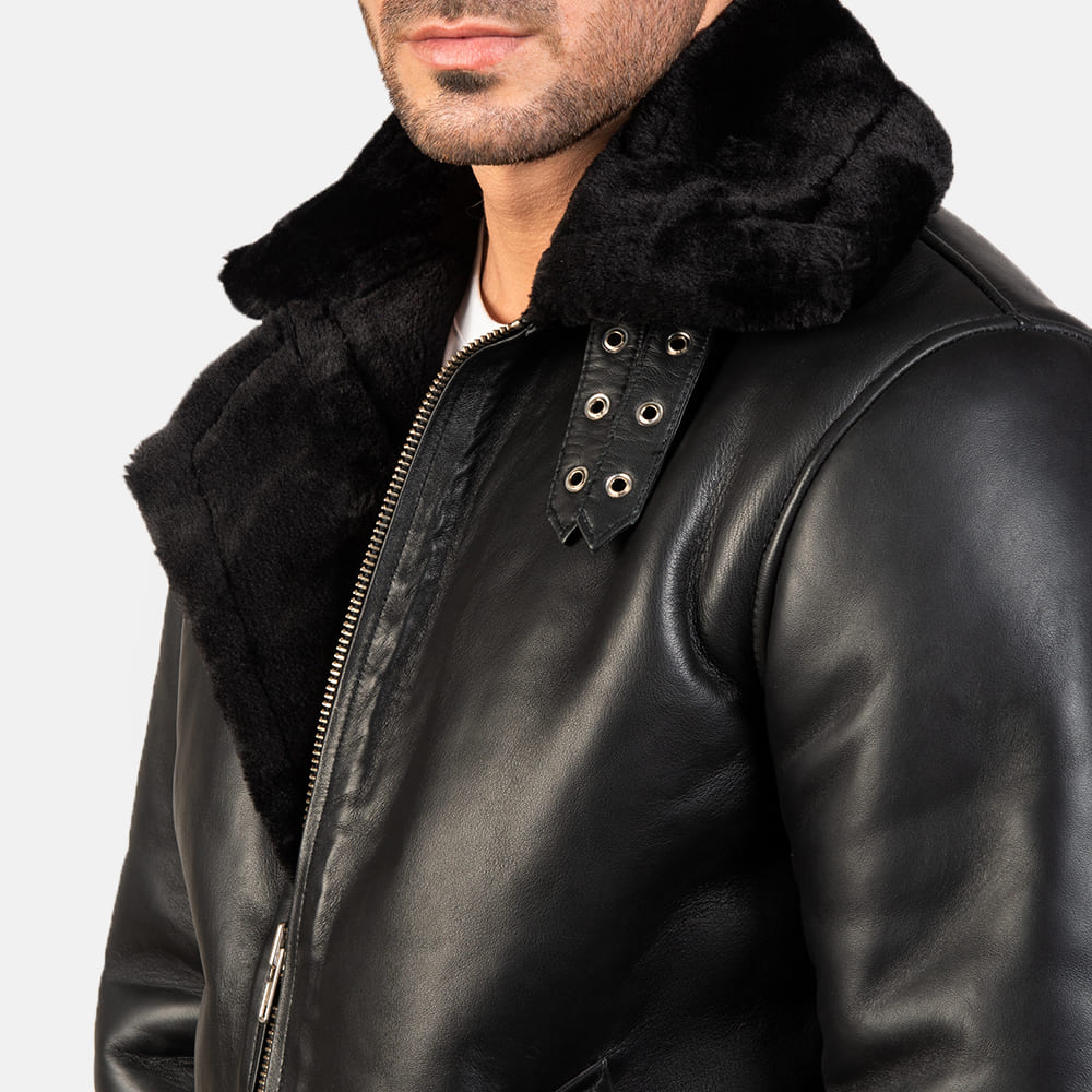 Barrow B-3 Black Leather Bomber Jacket