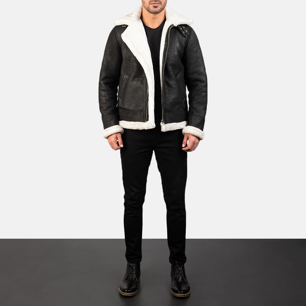 Titan Black B-3 Men's Distressed Leather Bomber Jacket