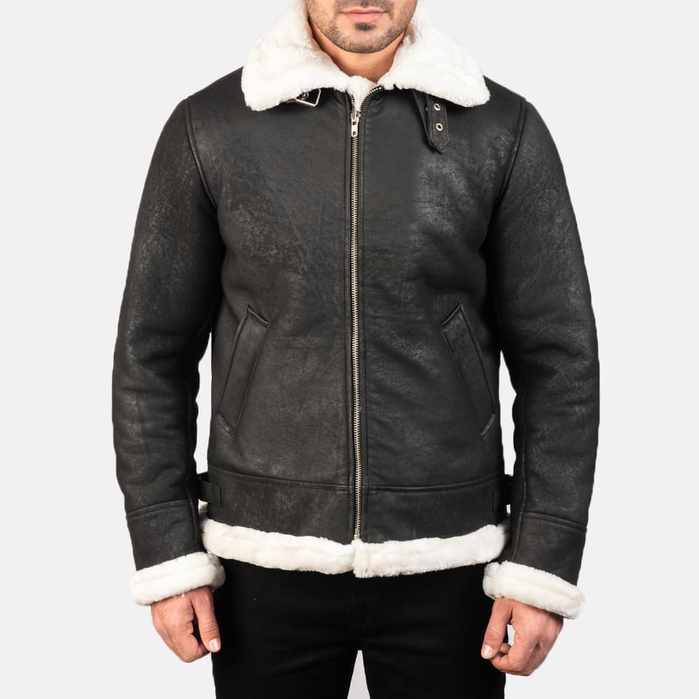 Titan Black B-3 Men's Distressed Leather Bomber Jacket