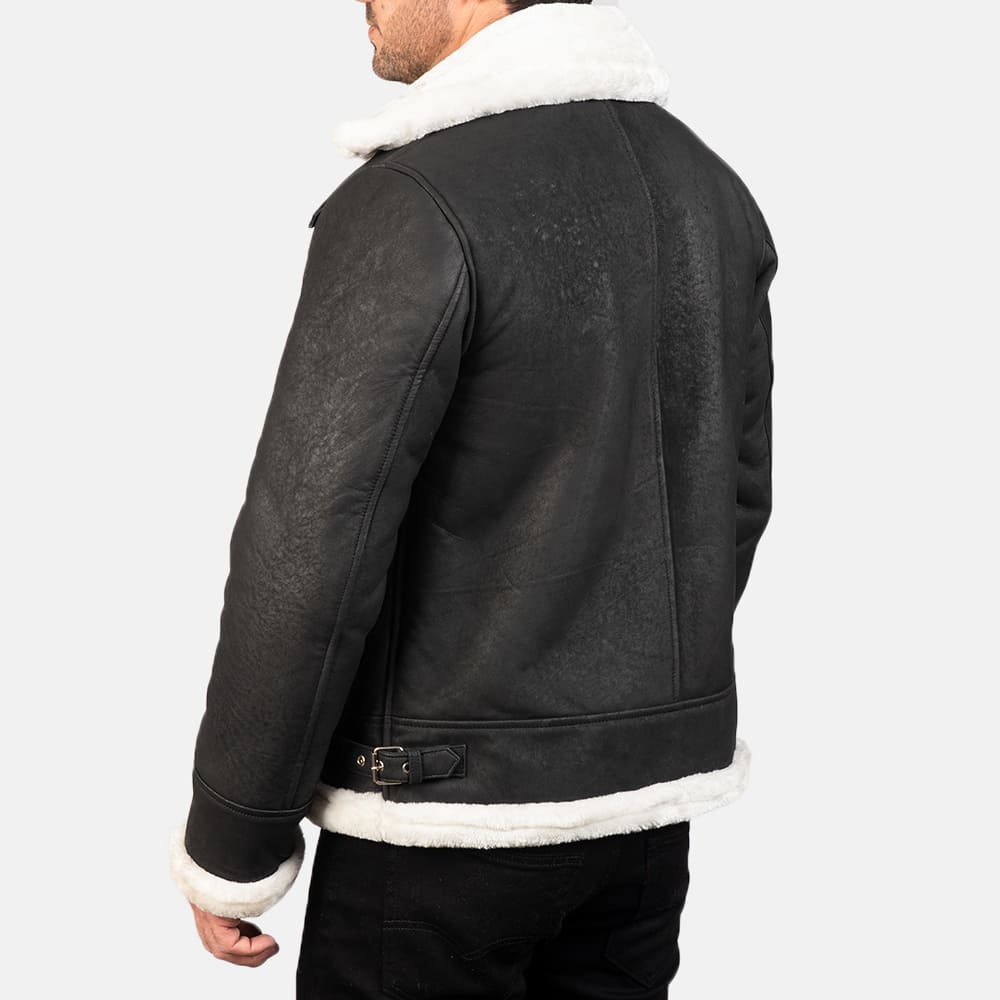 Titan Black B-3 Men's Distressed Leather Bomber Jacket