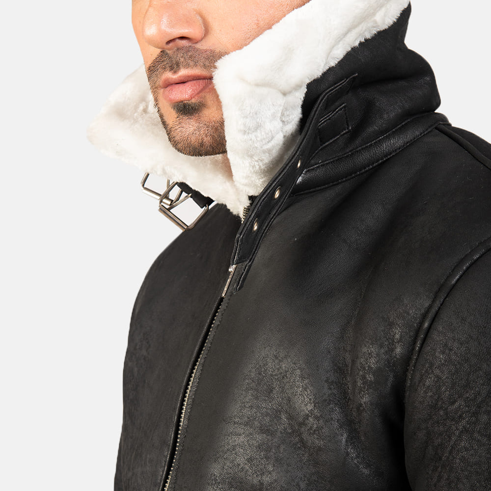 Titan Black B-3 Men's Distressed Leather Bomber Jacket