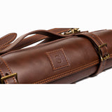 Bravion Brown Leather Roll for 6 Chef Knives Handmade Cowhide Carrier