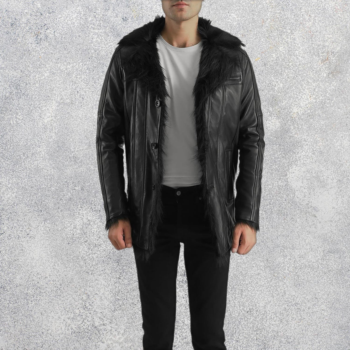 Furcliff Black Leather Coat
