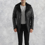 Furcliff Black Leather Coat