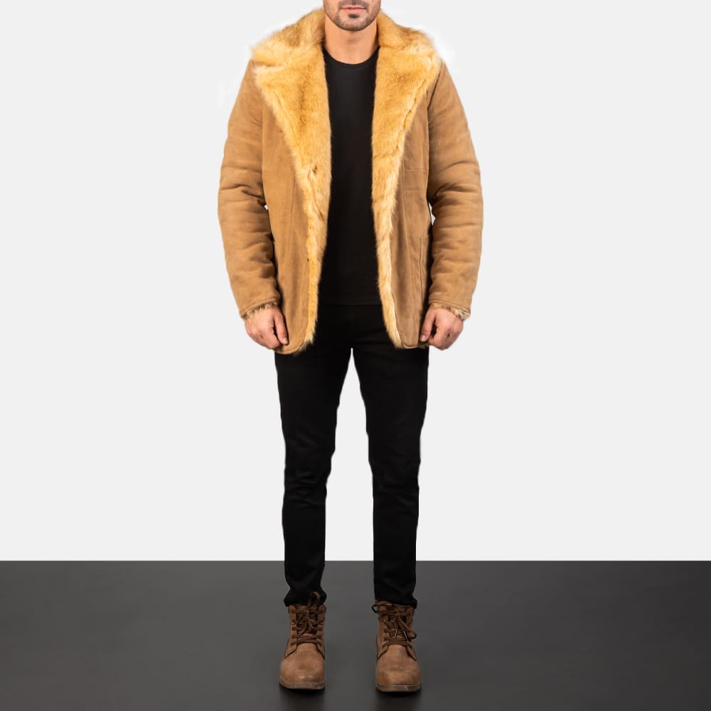 Claymore Men's Beige Suede Leather Coat