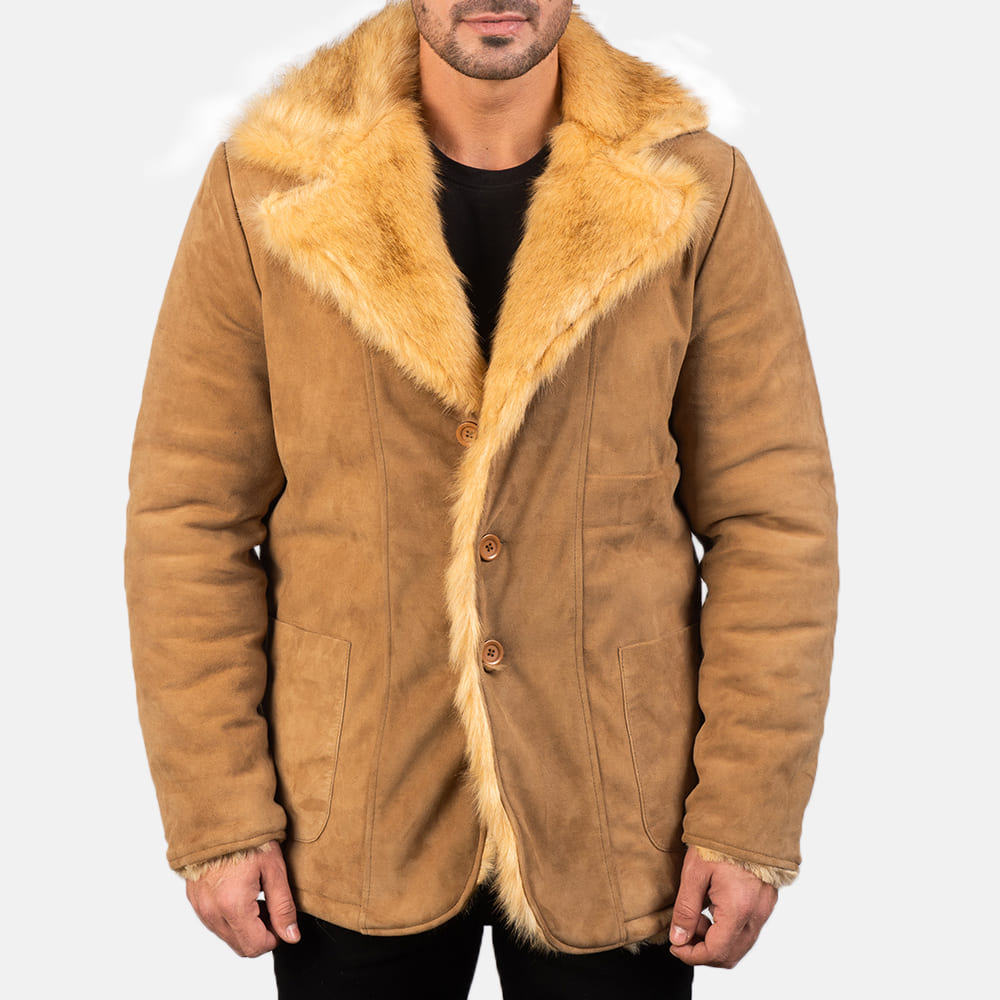 Claymore Men's Beige Suede Leather Coat