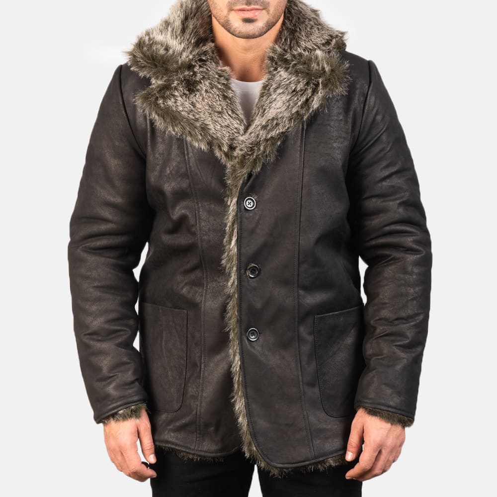Ravenridge Men's Distressed Black Leather Coat