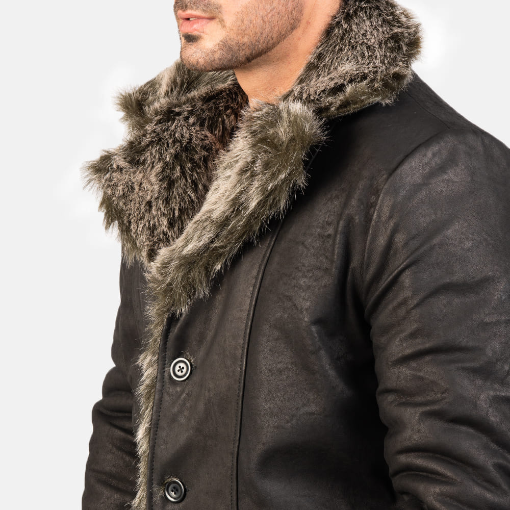 Ravenridge Men's Distressed Black Leather Coat