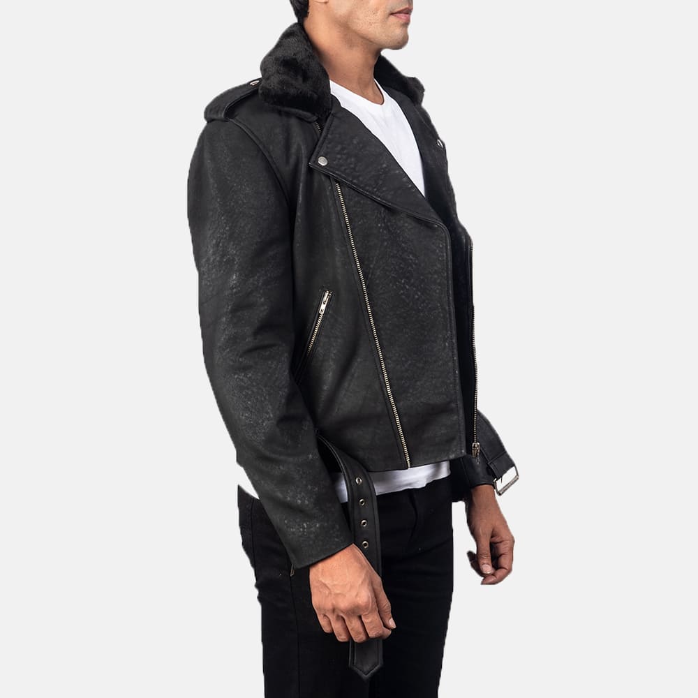 Havencroft Men's Distressed Black Leather Biker Jacket
