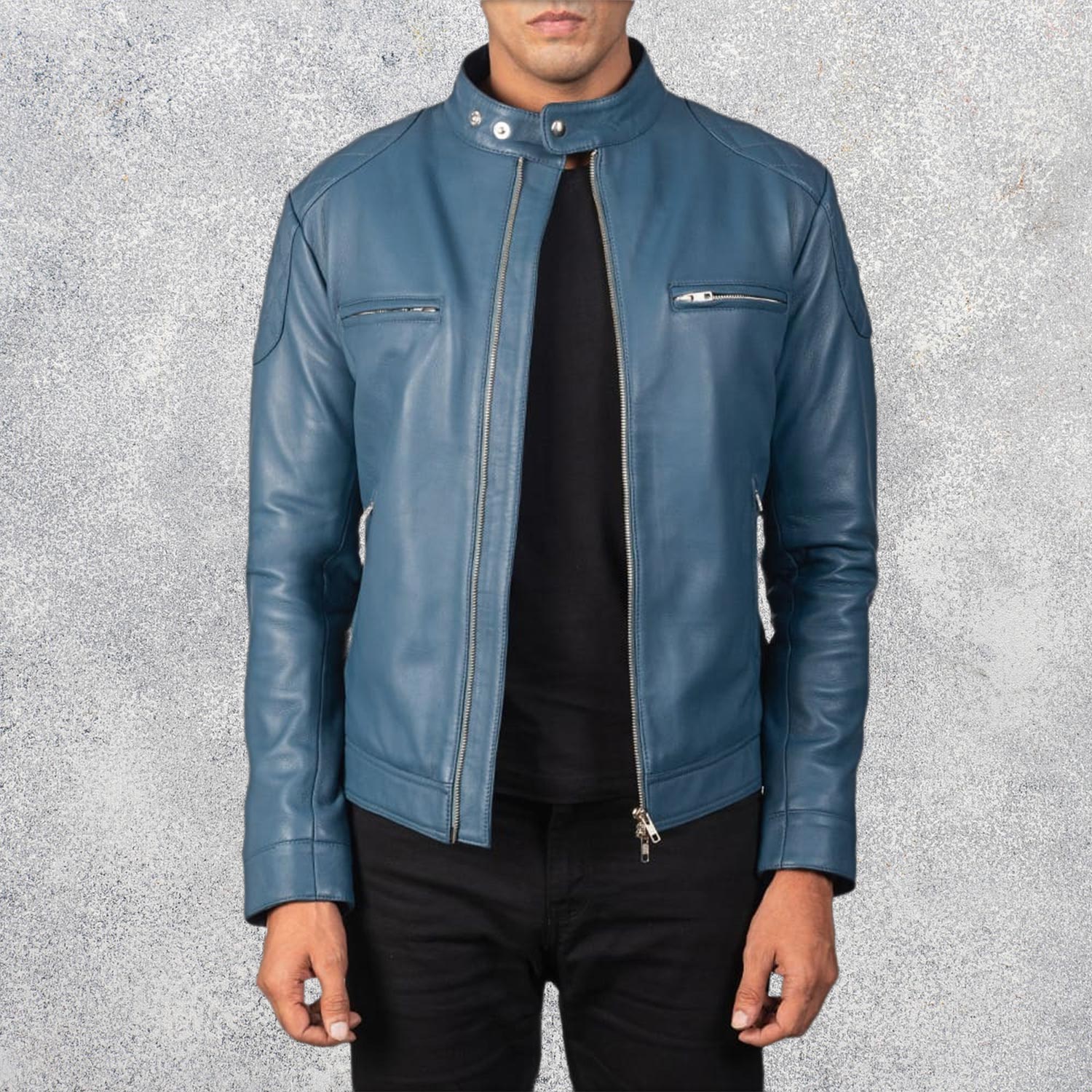 Gatsby Blue Leather Biker Jacket