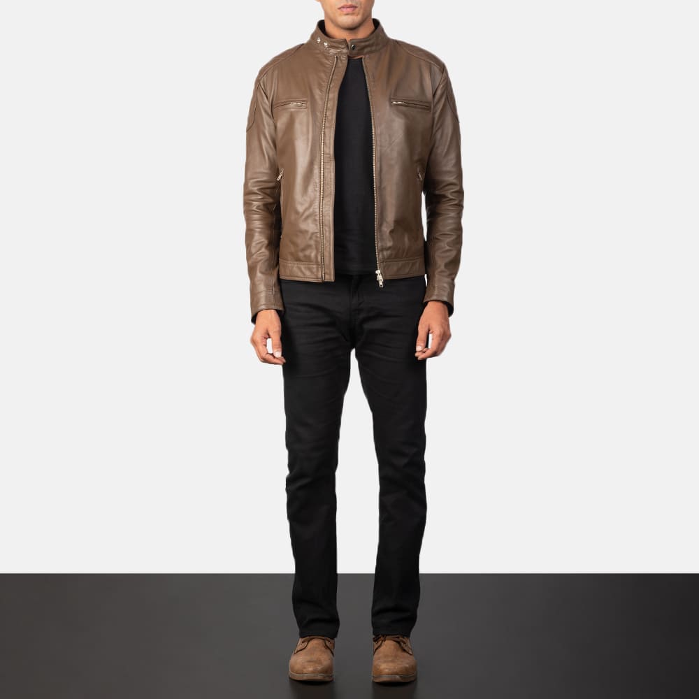 Gatsby Men's Mocha Leather Biker Jacket