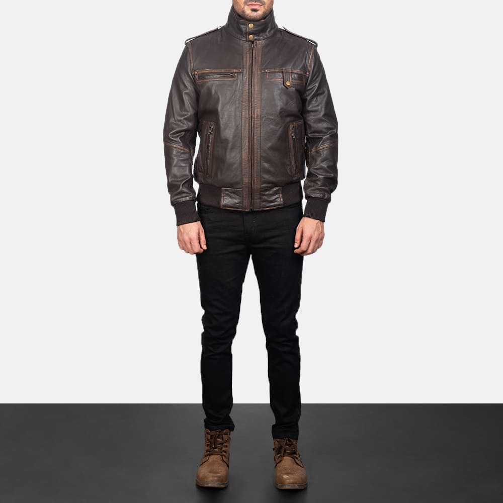 Strathmoor Brown Leather Bomber Jacket