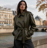 Leather Cropped Trench Coat for Women