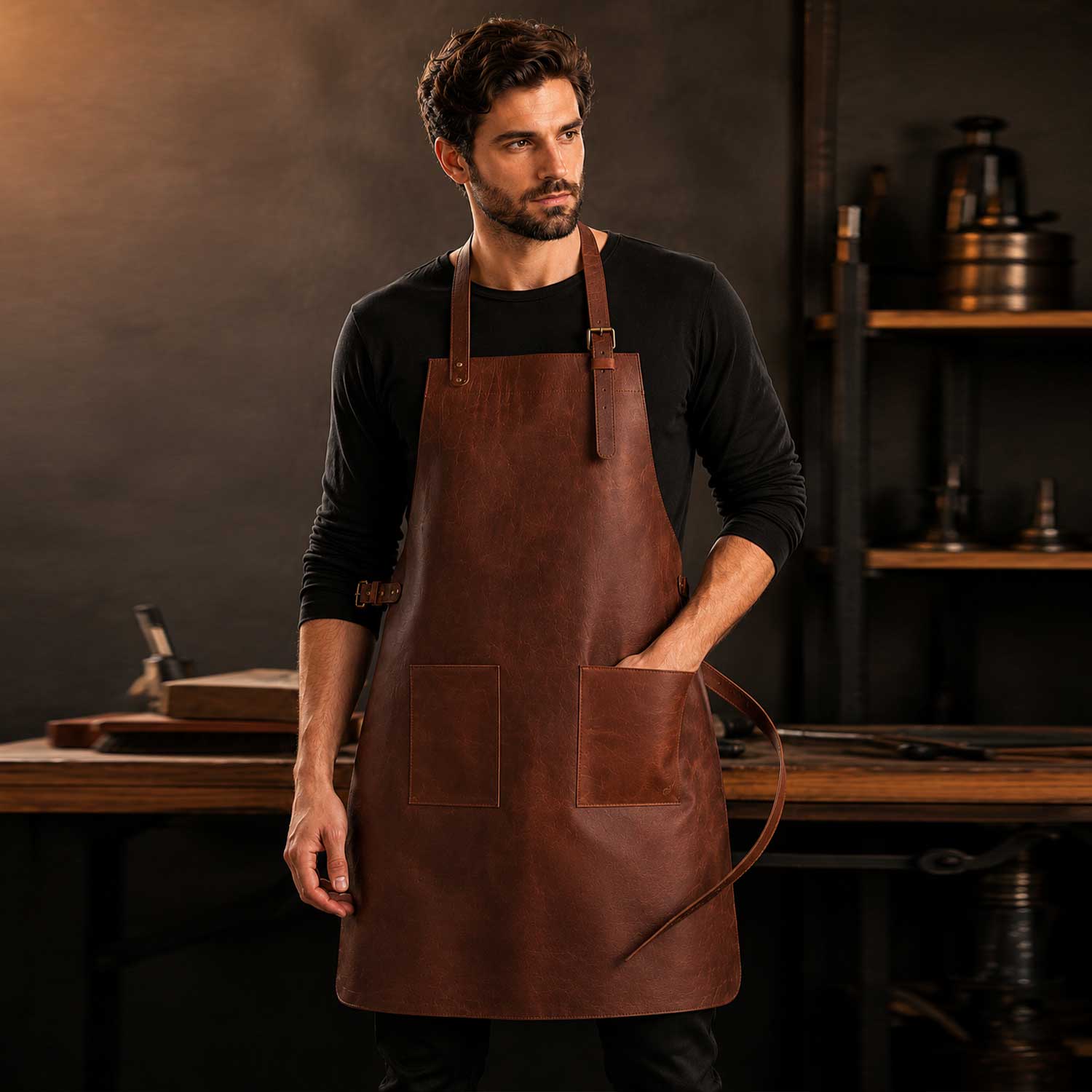 Handmade Genuine Cow Leather Apron with Adjustable Straps