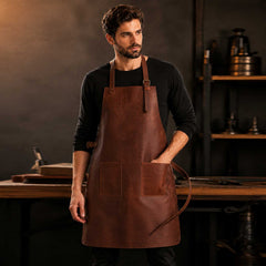Handmade Genuine Cow Leather Apron with Adjustable Straps