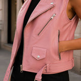 Pink Vest
Moto Vest
Biker Vest
Lambskin
Full Grain
Leather Vest
Cropped Vest
Sleeveless
Pink Leather
Womens Vest
Moto Style
Handmade
YKK Zipper
Streetwear
Casual Wear
Luxury Vest
Fashion Vest
Gift Women
SaltCo
Leather