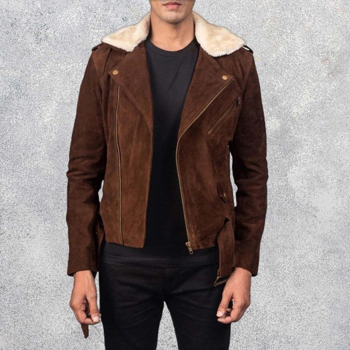 Havenridge Men's Mocha Suede Biker Jacket