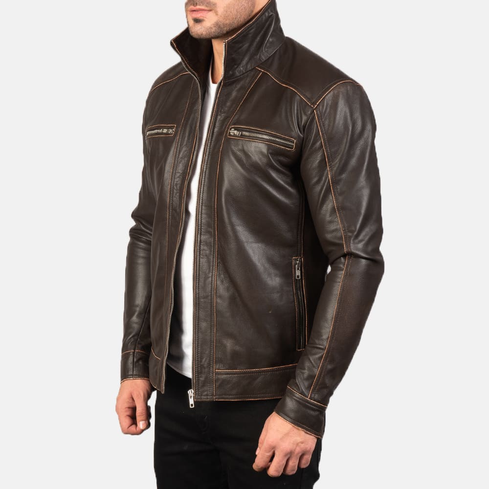 Hudson Trail Brown Leather Biker Jacket