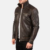 Hudson Trail Brown Leather Biker Jacket