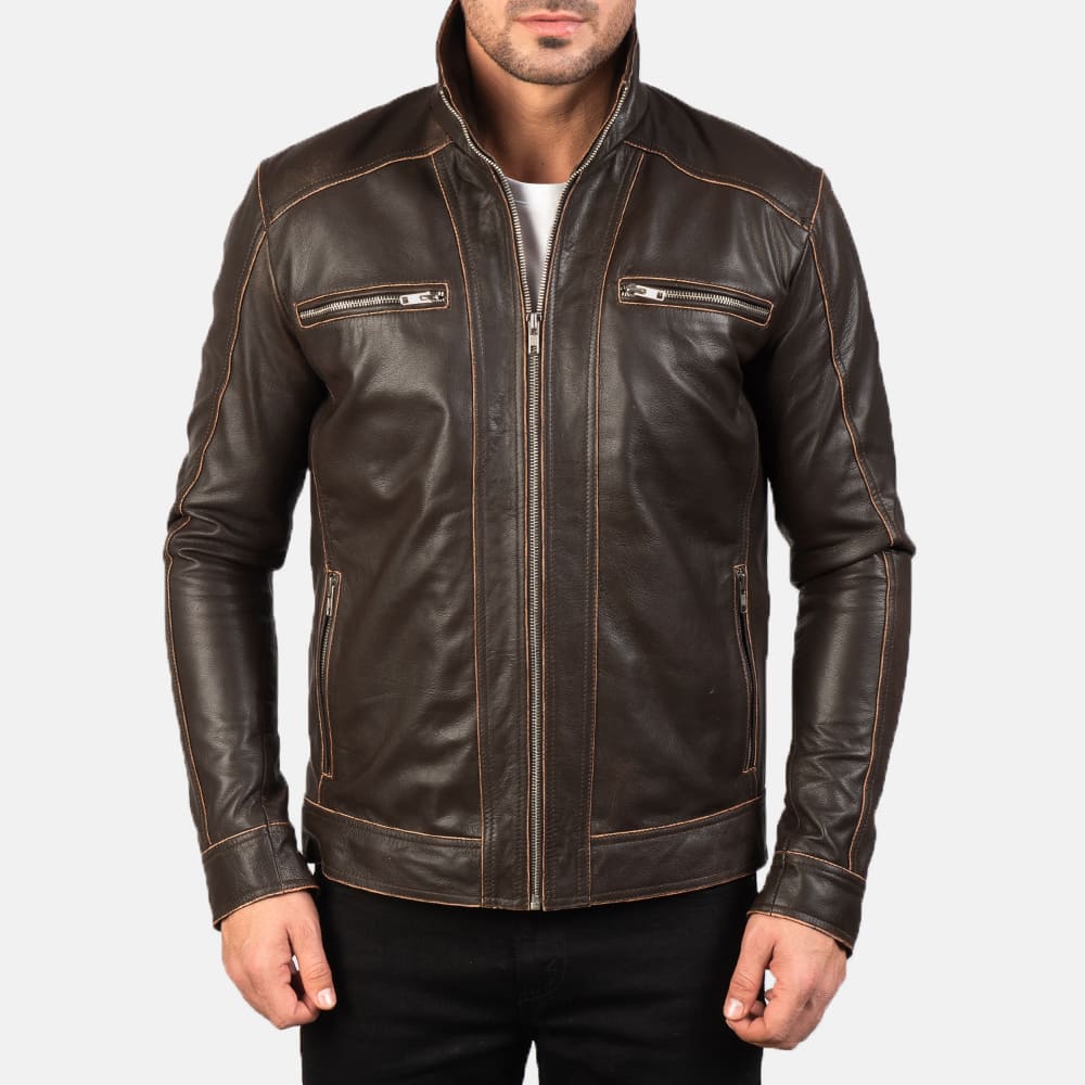 Hudson Trail Brown Leather Biker Jacket