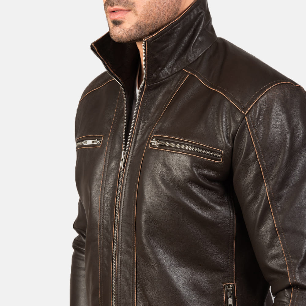 Hudson Trail Brown Leather Biker Jacket