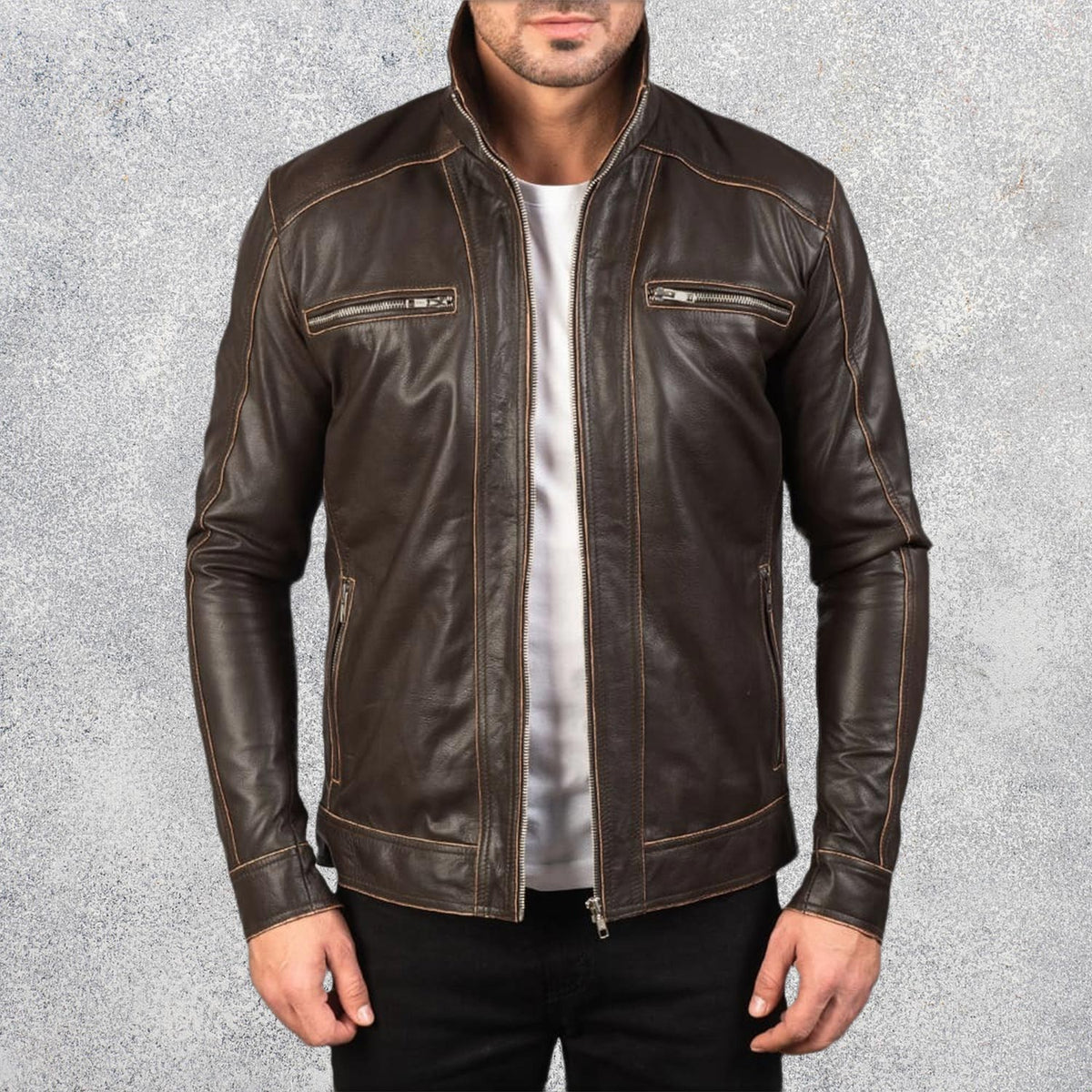Hudson Trail Brown Leather Biker Jacket