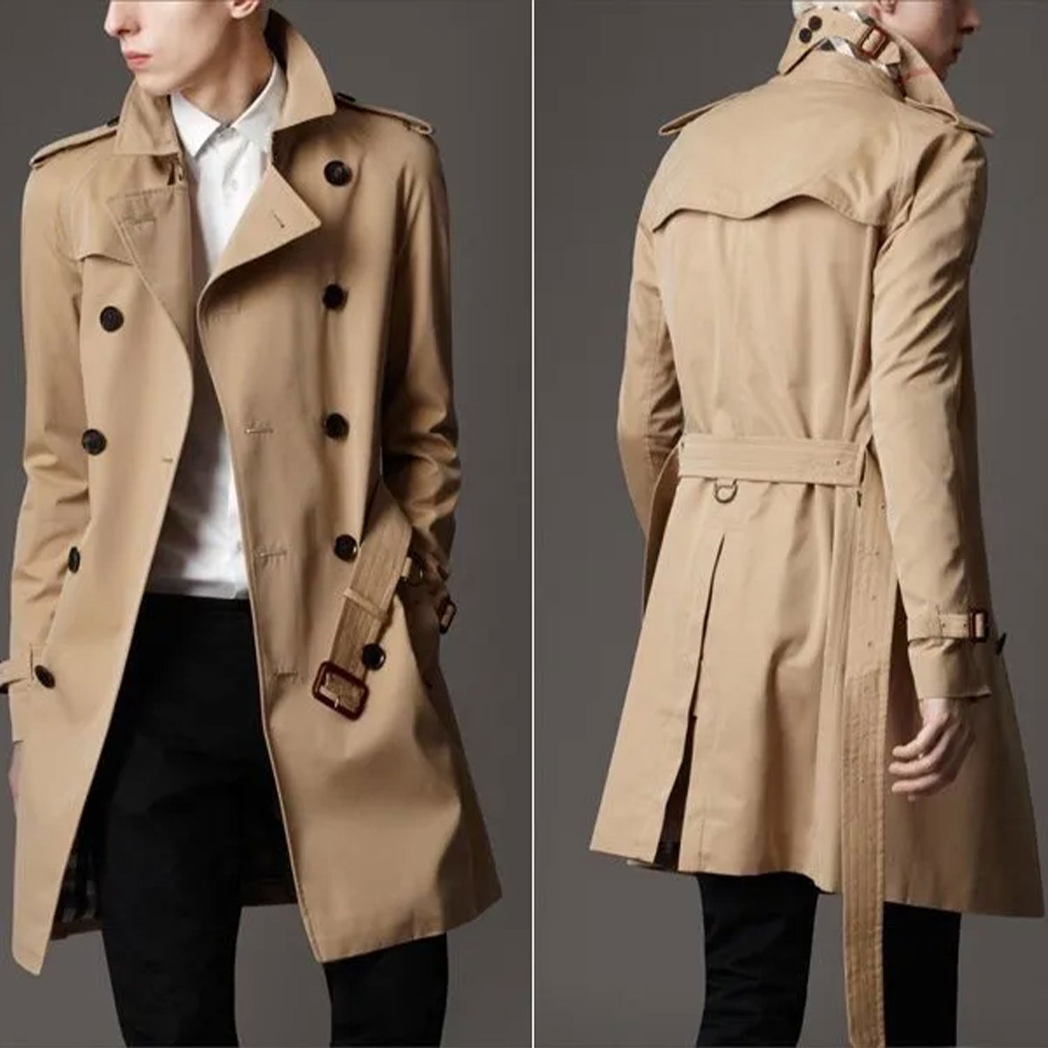 Humphrey Bogart-Inspired Men's Leather Trench Coat – Classic Vintage Style