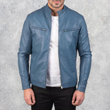 Ionic Blue Leather Biker Jacket