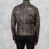 Ionic Distressed Brown Leather Motorcycle Jacket