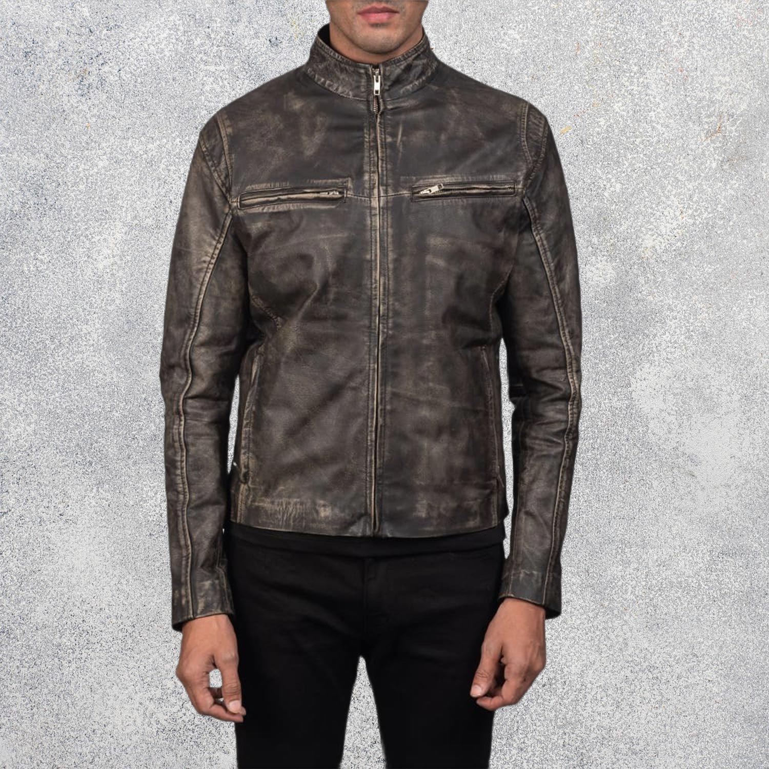 Ionic Distressed Brown Leather Motorcycle Jacket