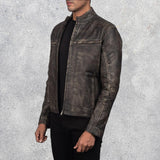 Ionic Distressed Brown Leather Motorcycle Jacket