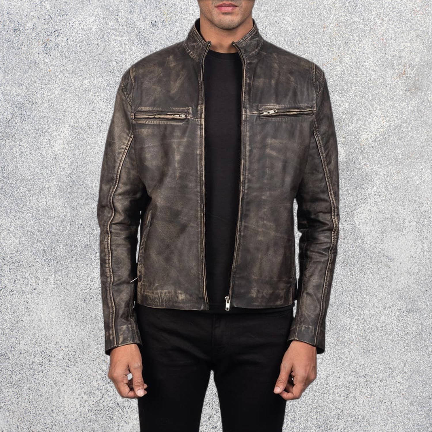 Ionic Distressed Brown Leather Motorcycle Jacket