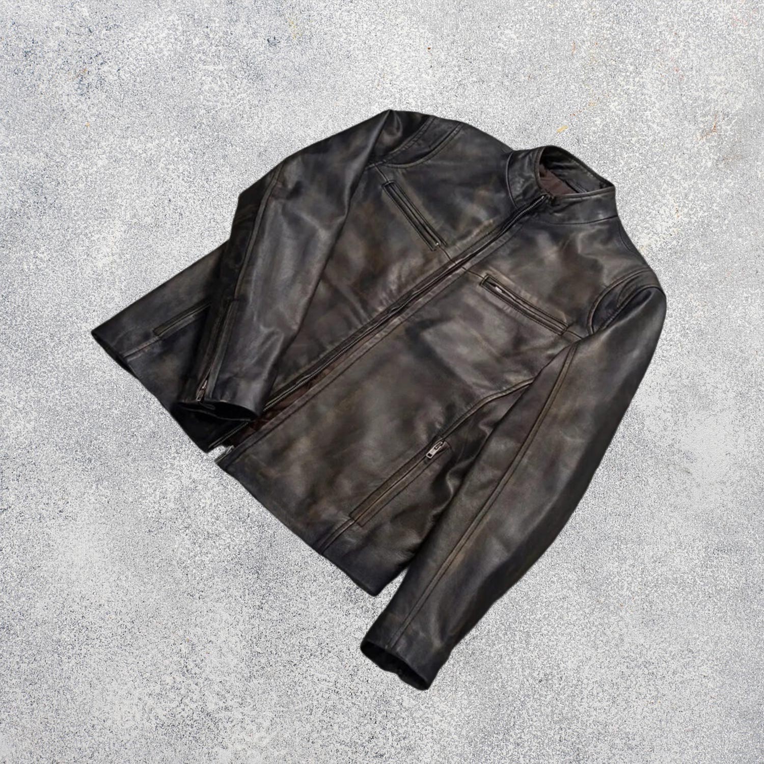 Ionic Distressed Brown Leather Motorcycle Jacket