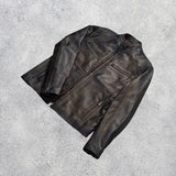 Ionic Distressed Brown Leather Motorcycle Jacket