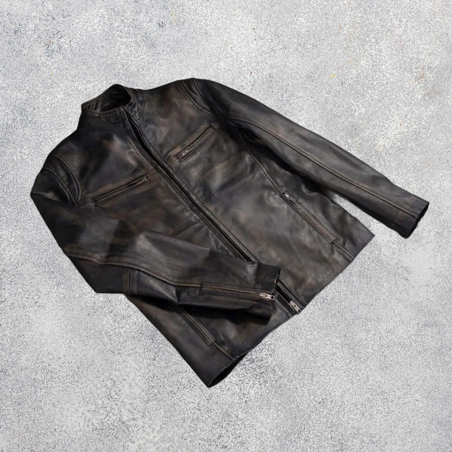 Ionic Distressed Brown Leather Motorcycle Jacket