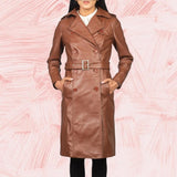 Isabella Brown Double-Breasted Leather Coat for Women
