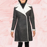 Ivy Black Double Breasted Shearling Coat for Women