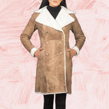 Ivy Distressed Brown Double Breasted Shearling Coat for Women