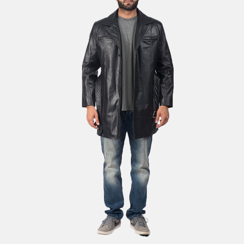 Jordane Black Leather Belted Coat