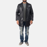 Jordane Black Leather Belted Coat