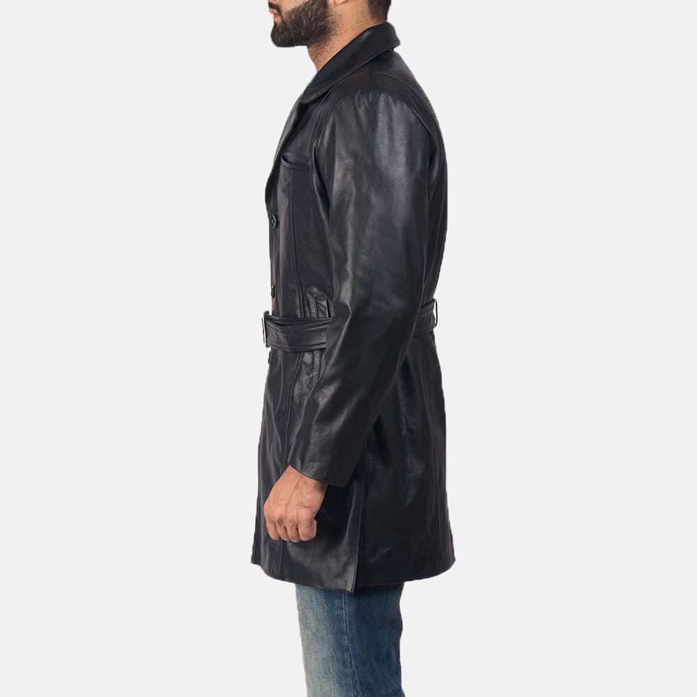 Jordane Black Leather Belted Coat