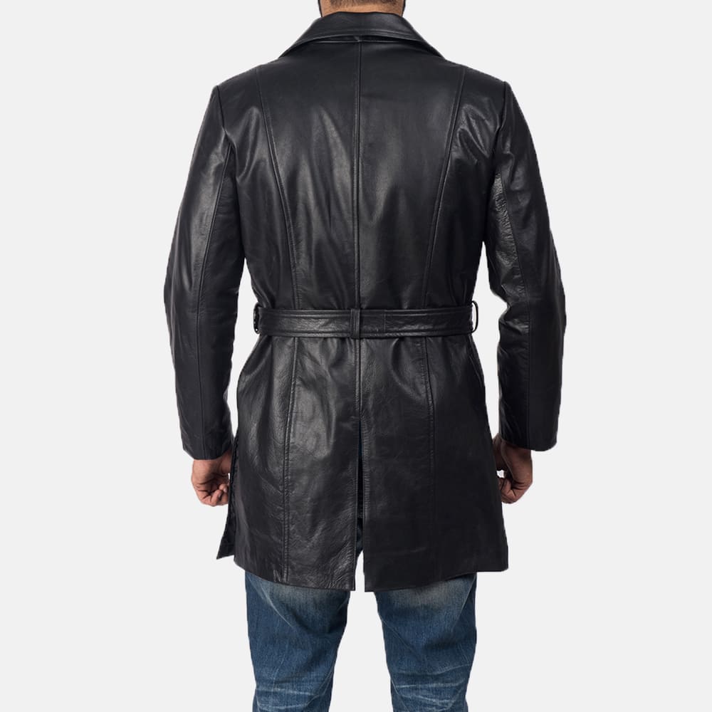 Jordane Black Leather Belted Coat